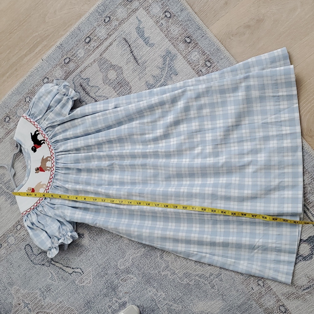 SOLD Banana Split Girls Smocked Embroidered Dog Bishop Dress Sz6 - Picture 6 of 11